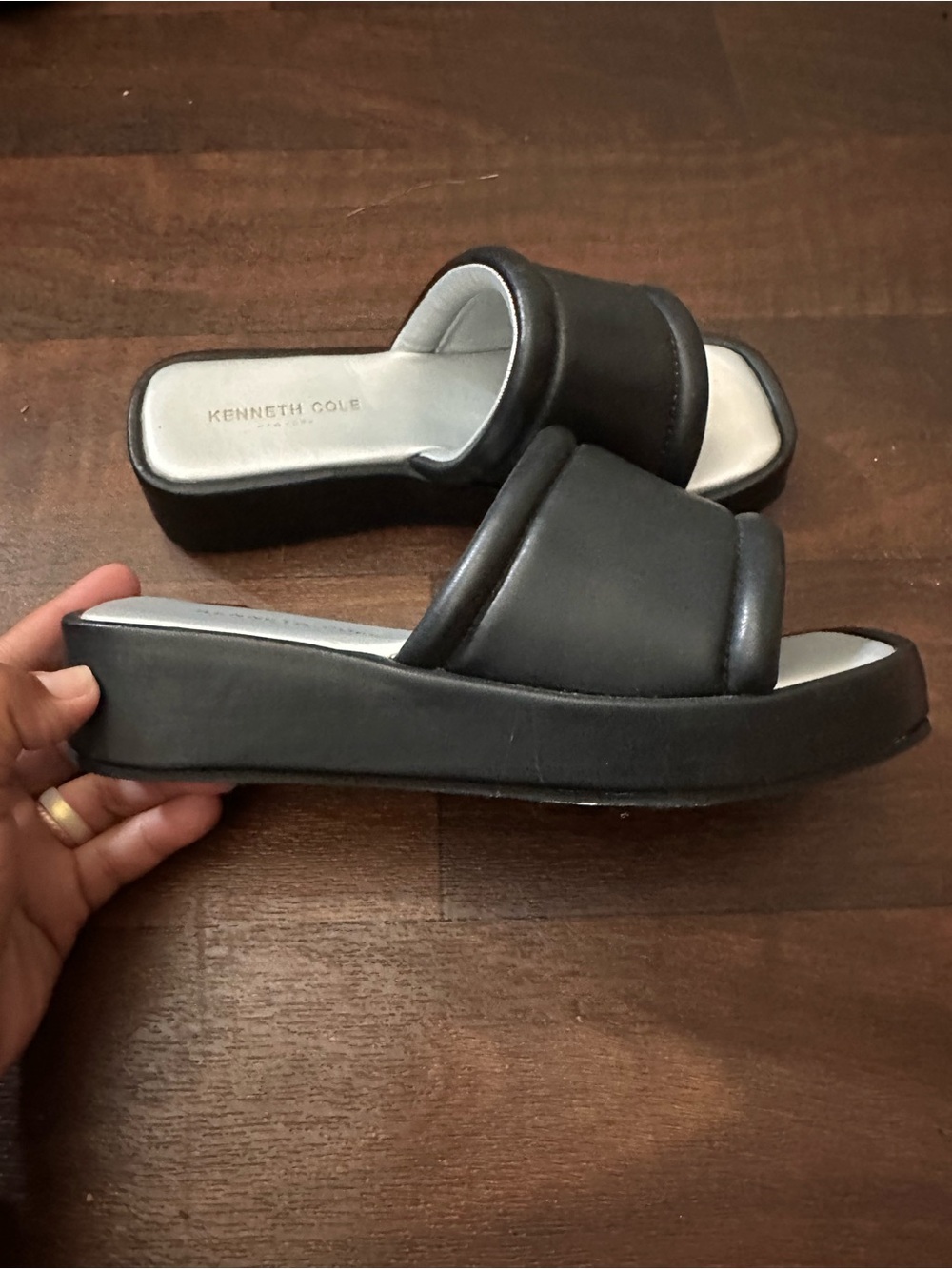 Kenneth Cole Black Padded Platform Slide Sandals